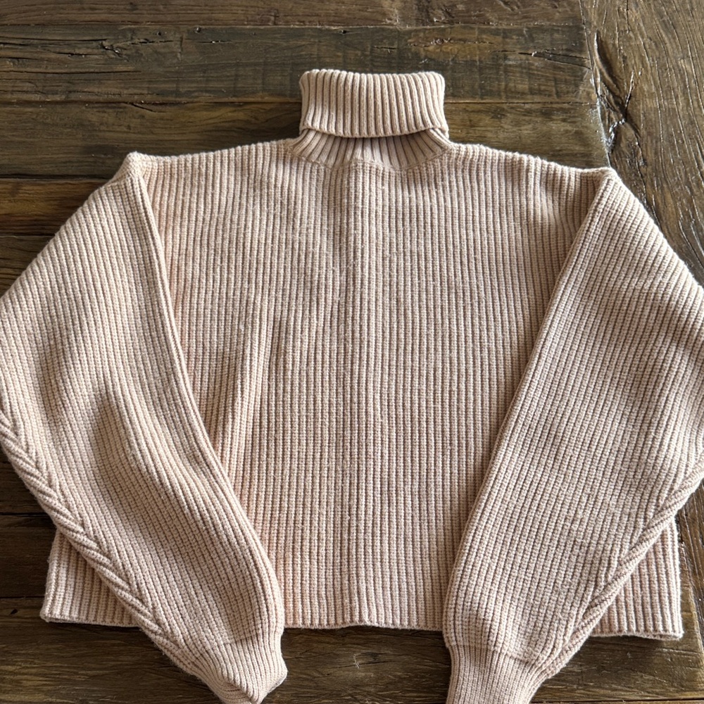 Good American Women's Cropped Ribbed Turtleneck Sweater - Tan